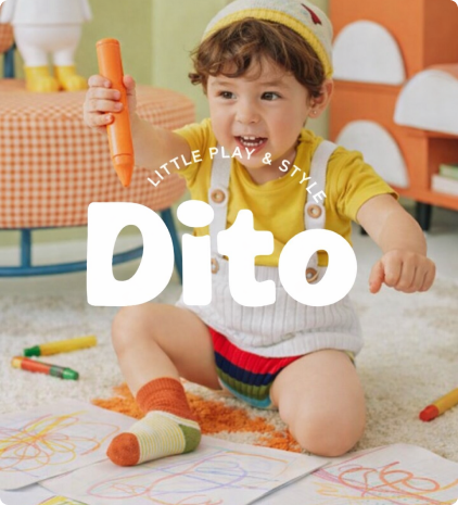 Aplicación de la identidad visual de la marca infantil Dito